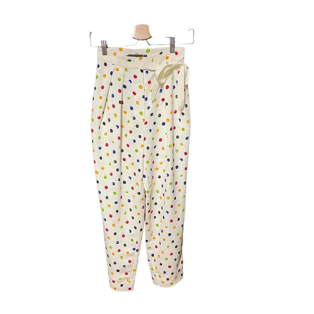 Anna‎ October Trouser Pants Cropped Polka Dot Print Rainbow Multicolor Size XS - Picture 2 of 11